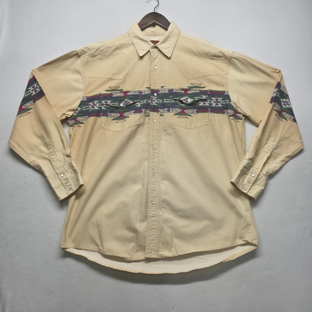 Vintage Rustler Men's Long Sleeve Pearl Snap Aztec Western Shirt Size XL